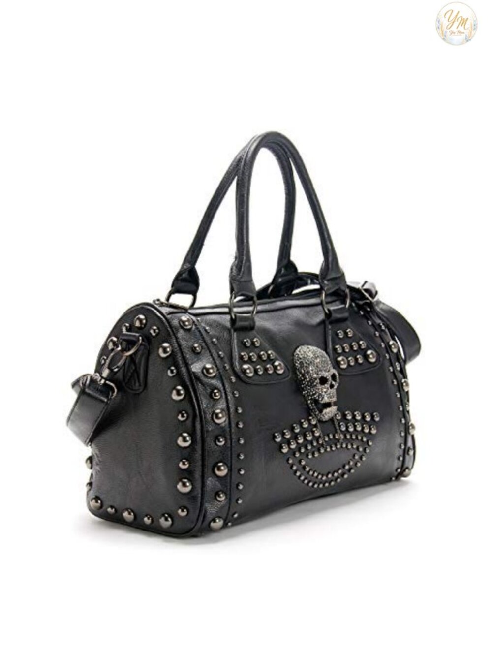 Women Skull Handbag Large Capacity Gothic Studded Shoulder Bag Faux Leather